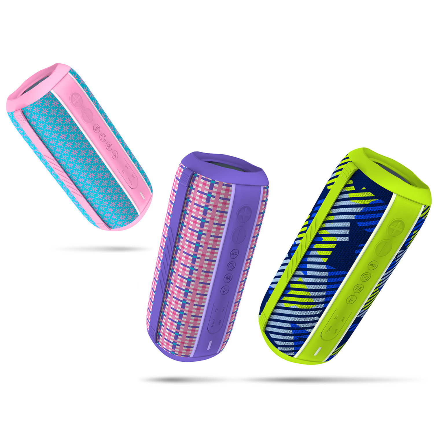 ANEEX portable Bluetooth wireless speakers with vibrant custom patterns and colors for OEM and ODM consumer electronics business.