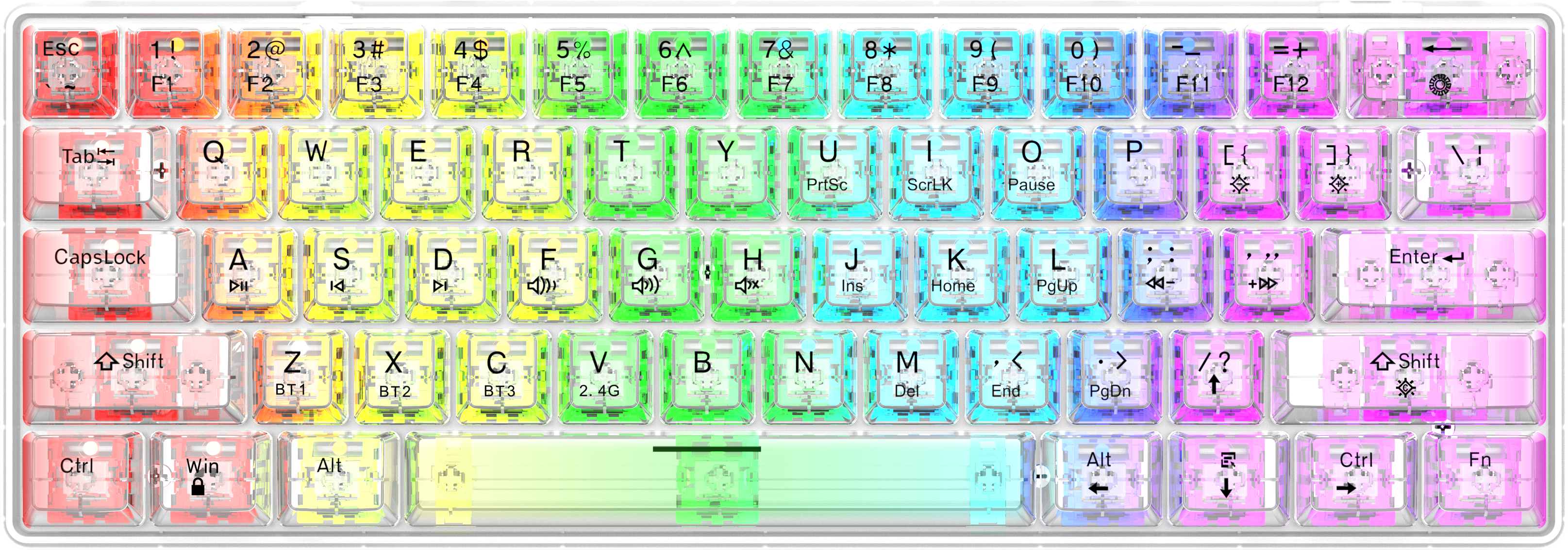 ANEEX BKB610 Ice-Clear Full Transparent Tri-Mode Mechanical Keyboard
